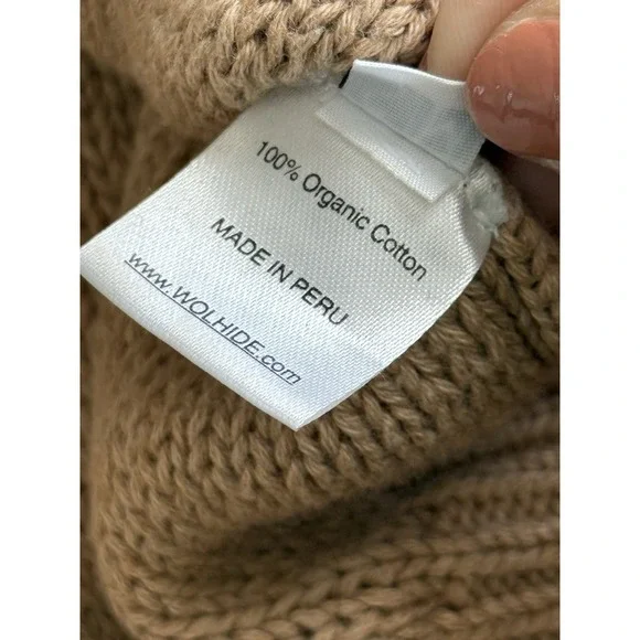 Wol Hide Sweater S/M Tan Organic Cotton Minimalist Quiet Luxury Diamond Knit - Picture 4 of 7